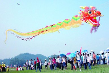 A Chinese man took to the sky on a kite