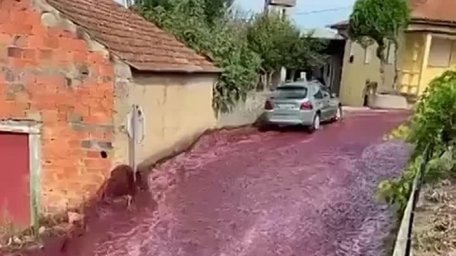 Portuguese city flooded with red wine