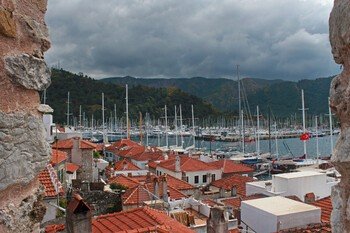 A forest fire is raging in Turkey near the resort of Marmaris